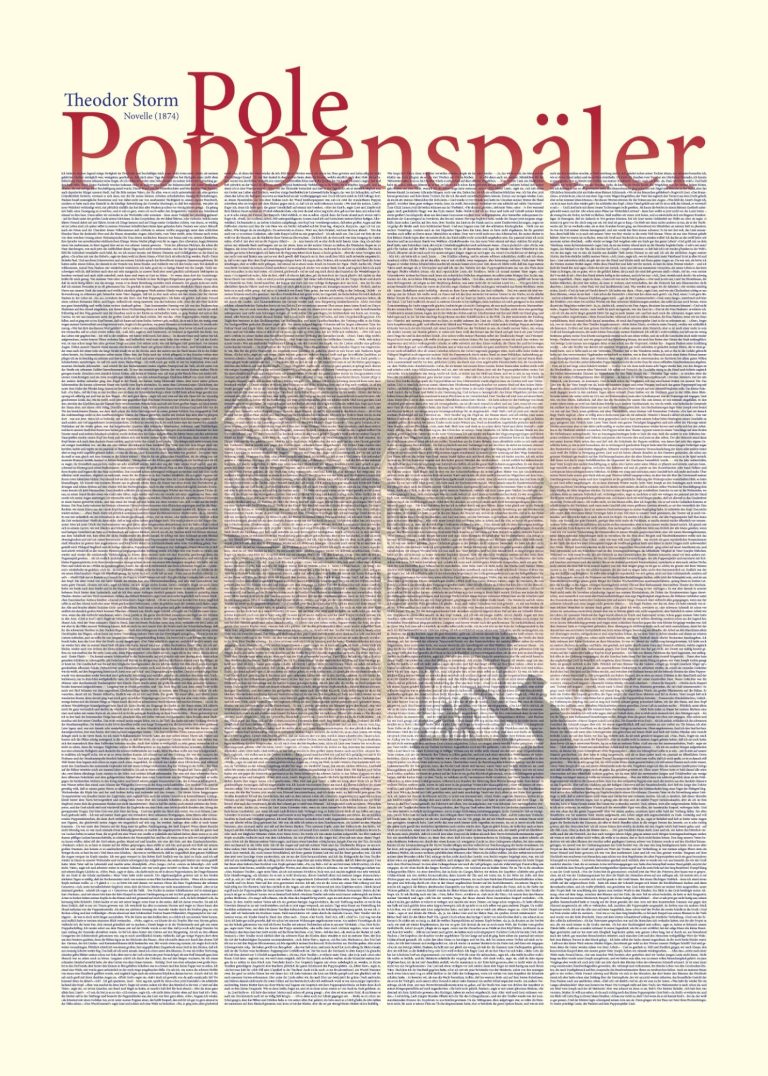 Poster "Pole Poppenspäler" von Theodor Storm. Der komplette Text ansprechend grafisch gestaltet. 