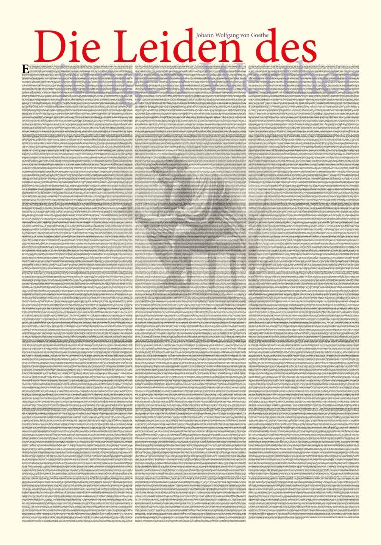 Poster "Die Leiden des jungen Werther" von Johann Wolfgang von Goethe. Der komplette Text ansprechend grafisch  gestaltet. 