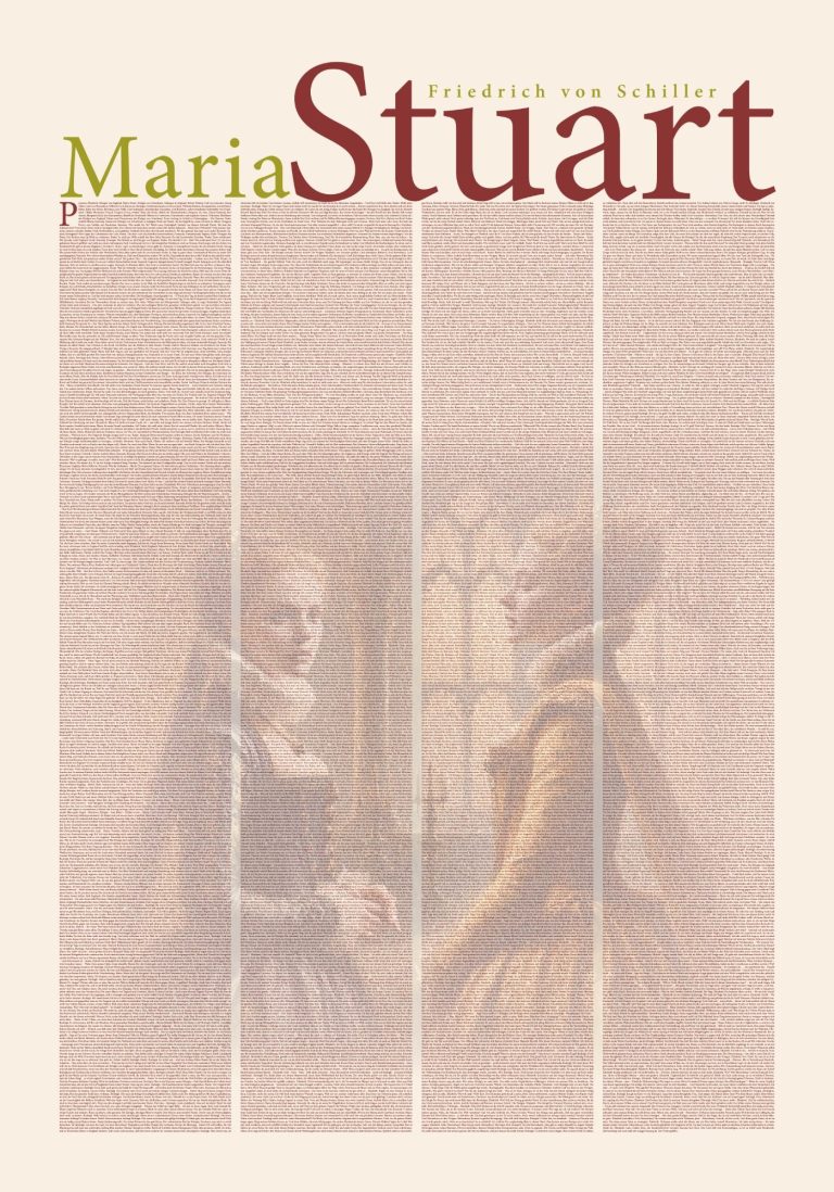 Poster "Maria Stuart" von Friedrich Schiller. Der komplette Text ansprechend grafisch gestaltet.