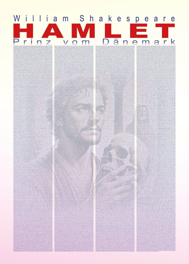 Poster "Hamlet" von William Shakespeare. Der komplette Text ansprechend grafisch gestaltet. 