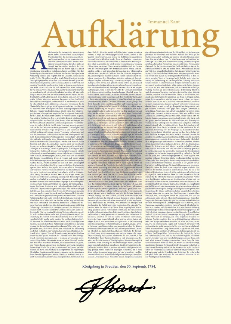 Poster "Aufklärung" von Immanuel Kant. Der komplette Text ansprechend grafisch gestaltet. 