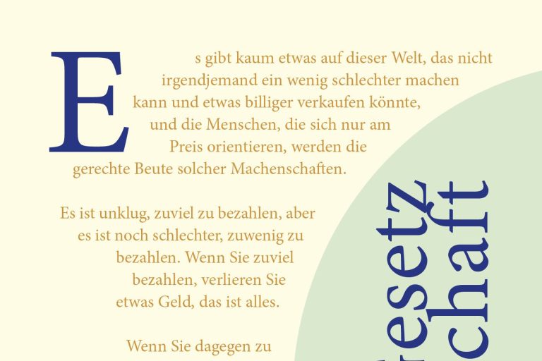 Ein Auszug des Posters "Das Gesetz der Wirtschaft". Es legt die Bedeutung von fairen Preisen nahe.