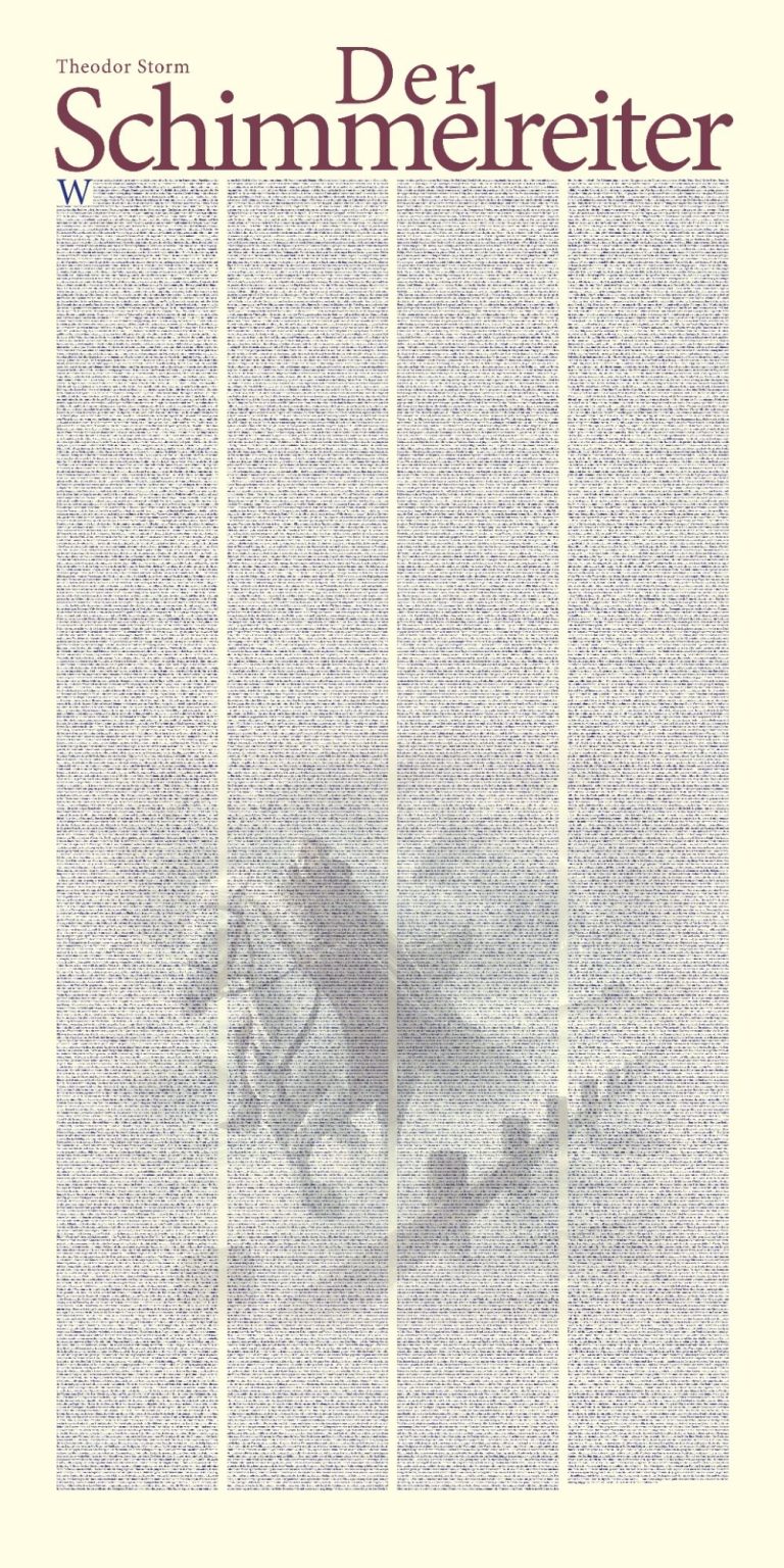 Poster "Der Schimmelreiter" von Theodor Storm. Der komplette Text ansprechend grafisch gestaltet. 