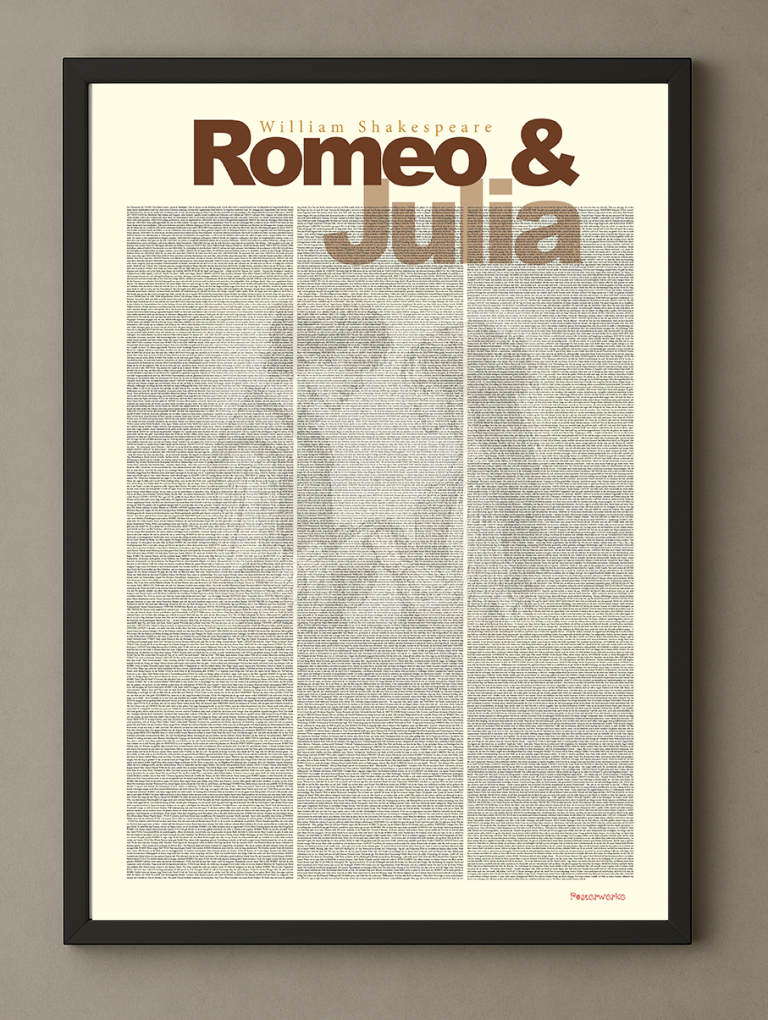 Romeo und Julia von Shakespeare, Poster im Format 50x70 cm. Poster, Format 50x70 cm. Motiv: kompletter Text von Romeo und Julia, von Shakespeare. Ansprechend gestaltet