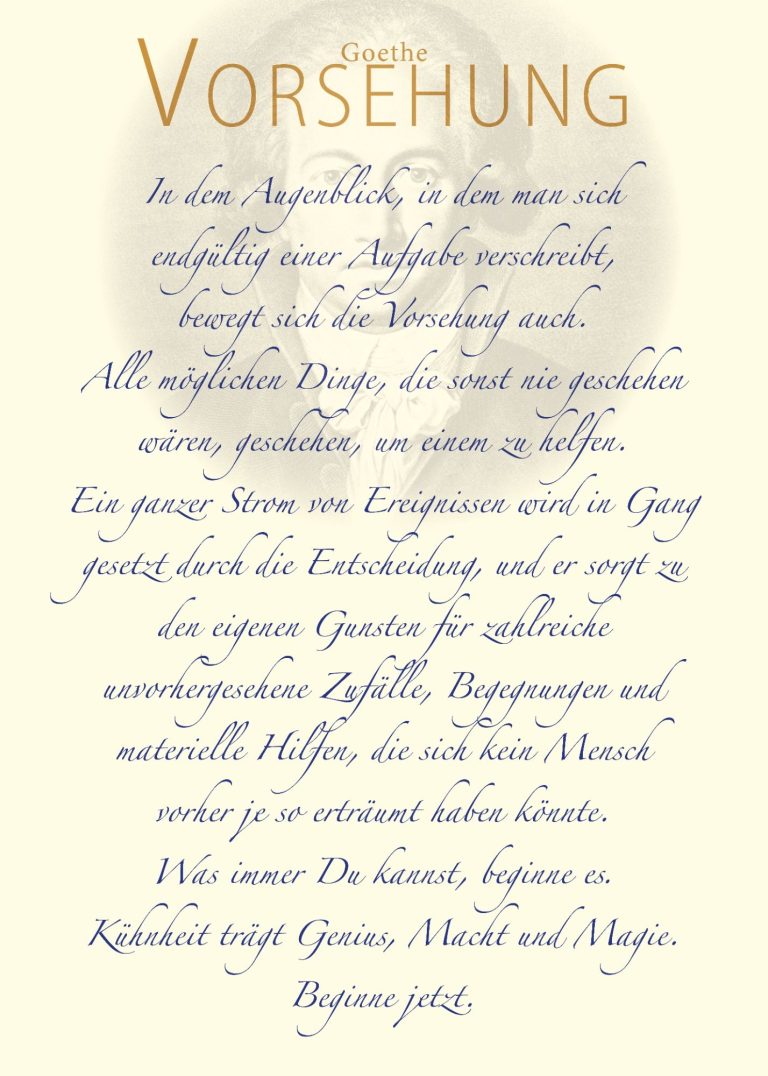 Poster "Vorsehung" von Johann Wolfgang von Goethe. Der komplette Text ansprechend grafisch zeitgenössisch gestaltet. Posterformat 50x70 cm.