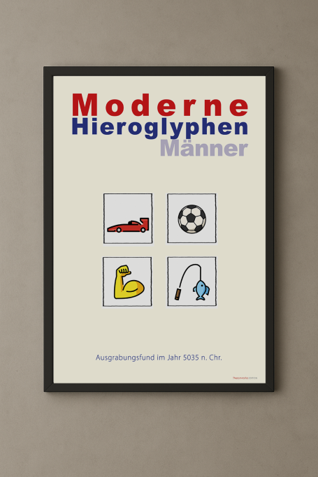 Moderne Hieroglyphen - Männer Poster, Format 50x70 cm, Moderne Hieroglyphen bezogen auf Männer, die emojis der Gegenwart