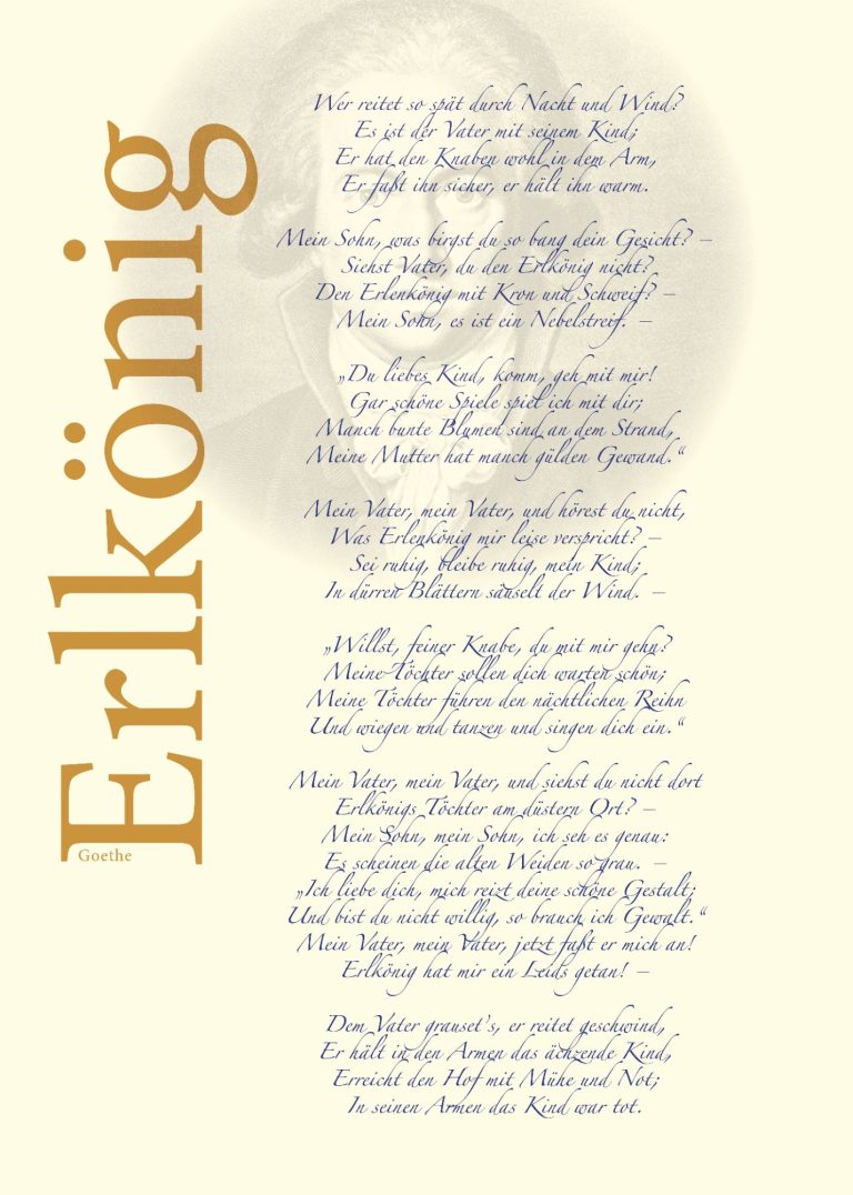 Poster "Erlkönig" von Johann Wolfgang von Goethe. Der komplette Text ansprechend grafisch zeitgenössisch gestaltet. 